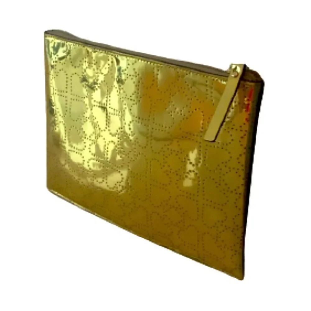 Kate Spade Gold Heart Metro Zip Clutch Padded Metallic Pouch